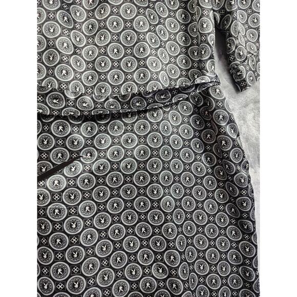 Vintage 90s Playboy Robe Mens Regular One Size Gray Satin Kimono All Over Logo - Picture 4 of 10